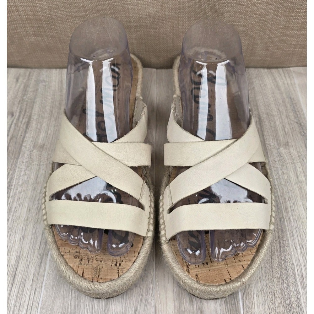 Sam Edelman Averie Strappy Slide Ivory Leather Espadrille Sandals Women Size 9.5